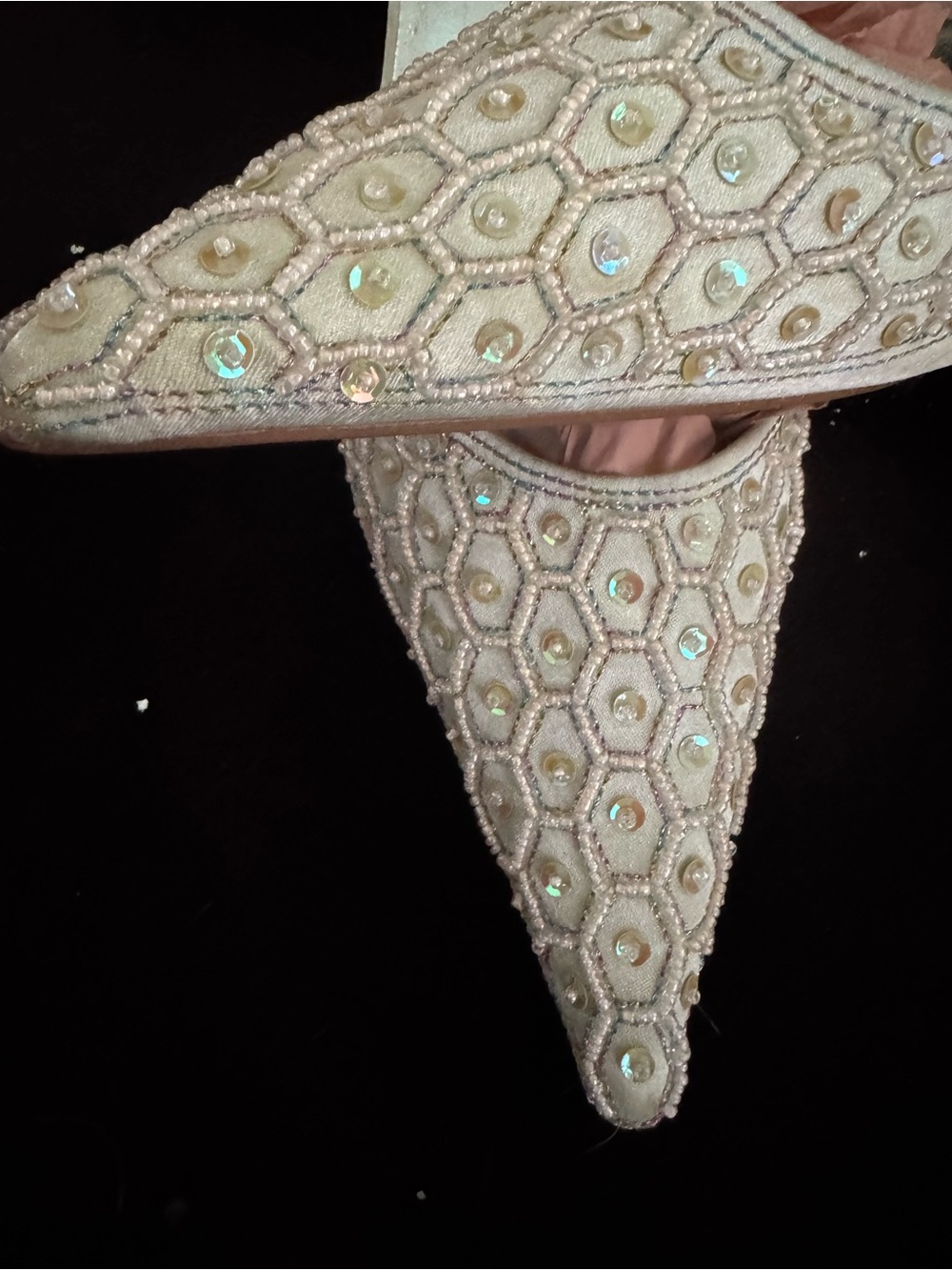 Fortunato Beaded Pointed Toe Flats in green  with Iridescent Sequins (9)